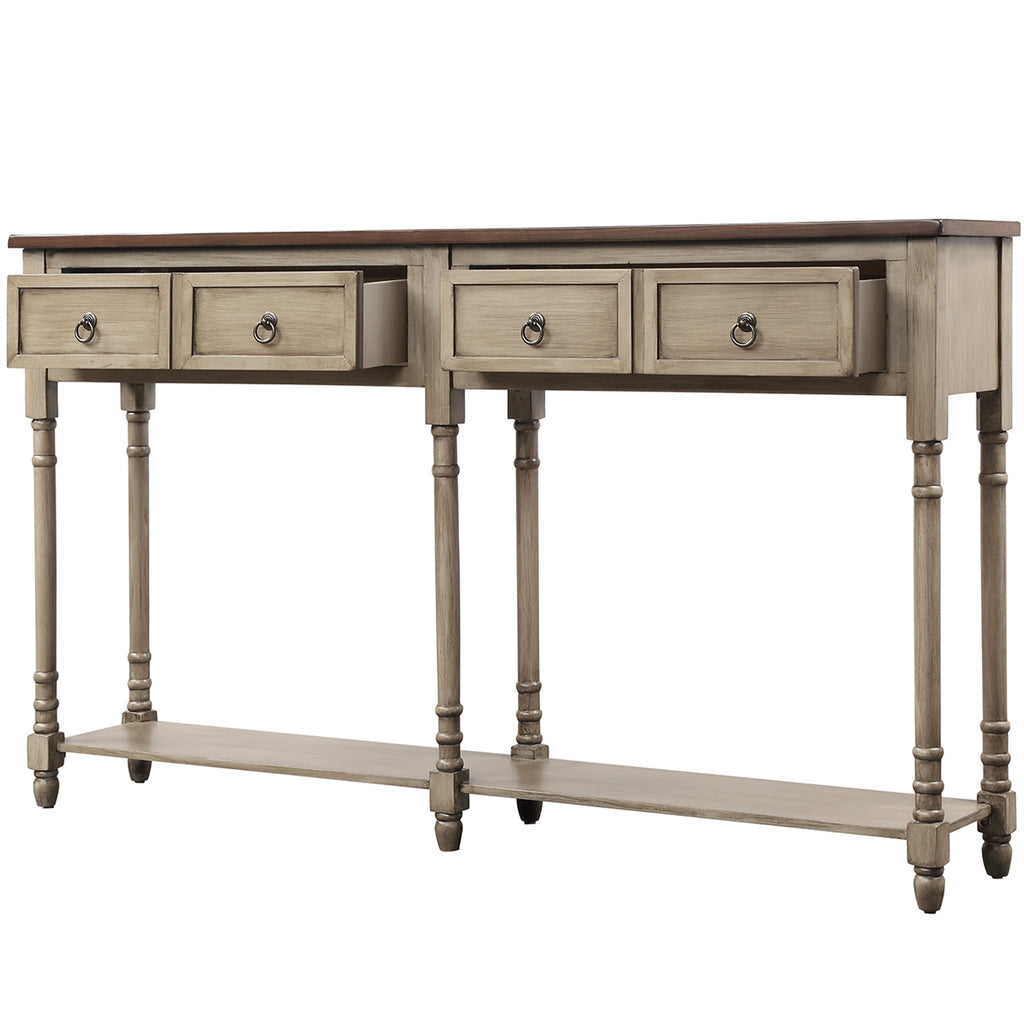 Rosy Brown Console Table for Entryway with Drawers and Long Shelf Rectangular