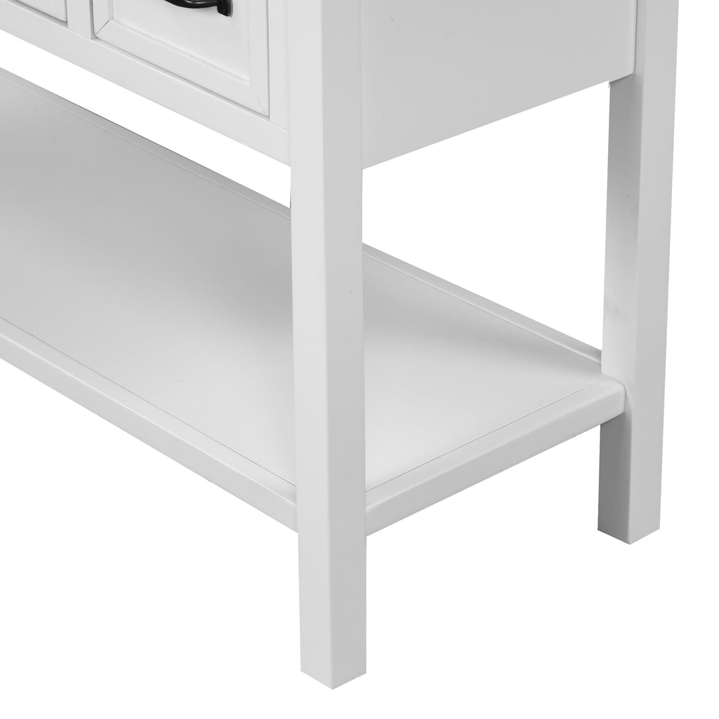 43" Modern Console Table Sofa Table for Living Room with 4 Drawers, 1 Cabinet and 1 Shelf White - Bottom Shelf