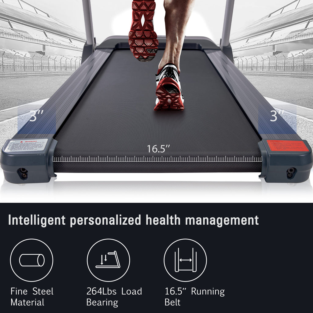 Dark Slate Gray Folding Treadmill Electric Motorized Running Machine with Bluetooth, Speakers and 3 Incline Options