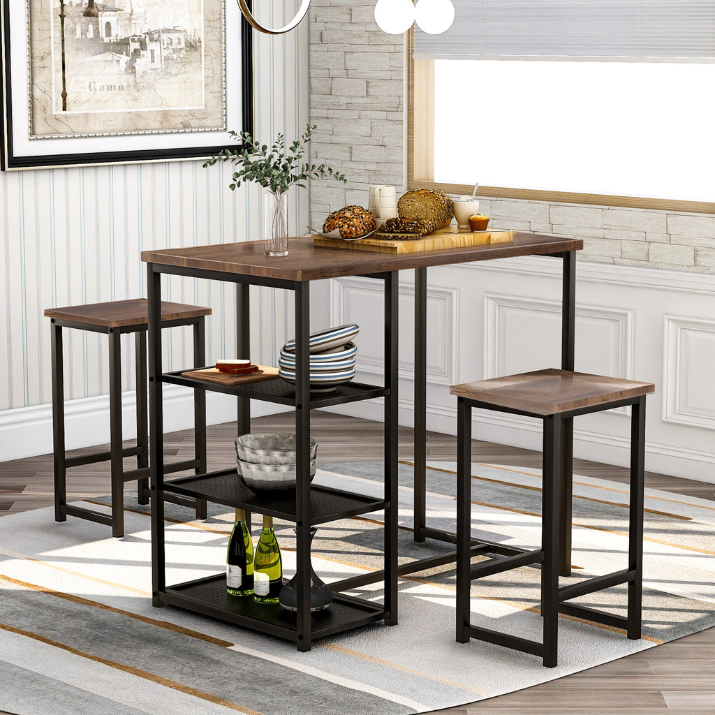 3 Counts - Modern Pub Set with Rectangular Table and Bar Stools - Black