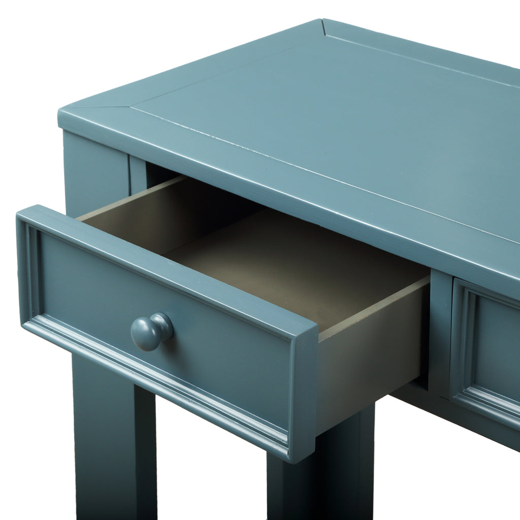 Cadet Blue Rectangular Console Table for Entryway Hallway Sofa Table with Storage Drawers and Bottom Shelf