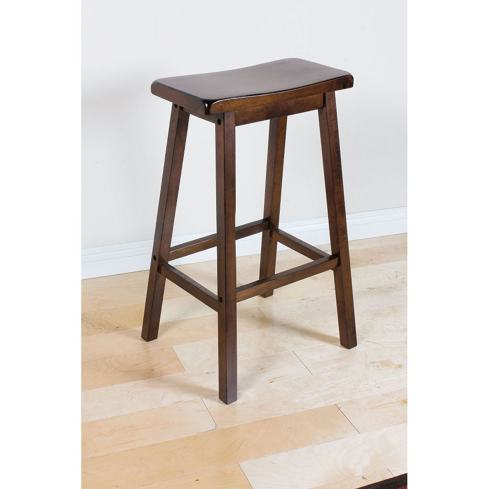 Gray 29" Wooden Saddle Seat Backless Bar Stool w/Square Legs - Set Of 2