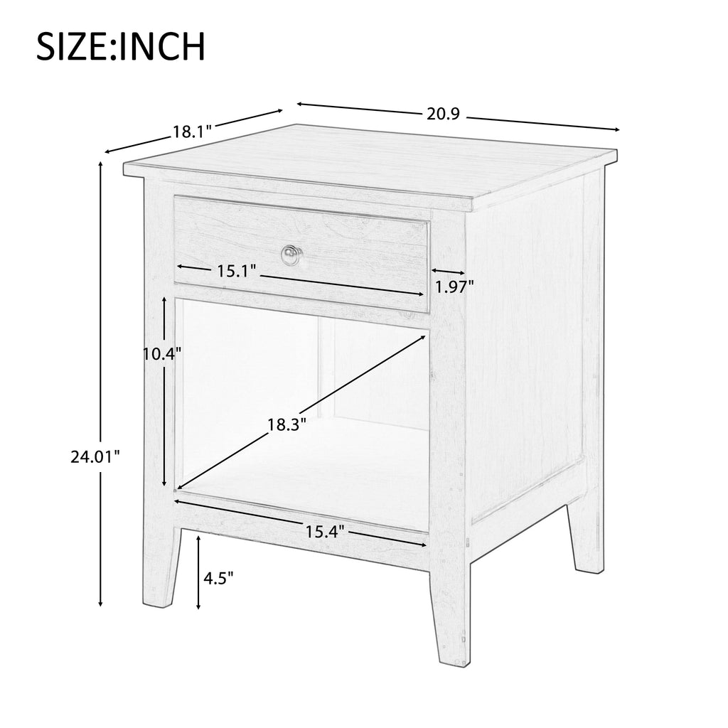 Lavender 1 Drawer Nightstand With Storage Shelf Solid Wood Bedroom