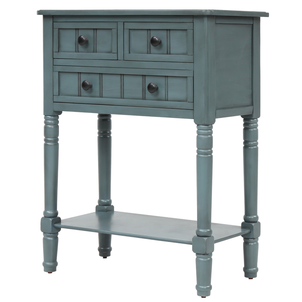 Dim Gray Narrow Console Table with Three Storage Drawers and Bottom Shelf
