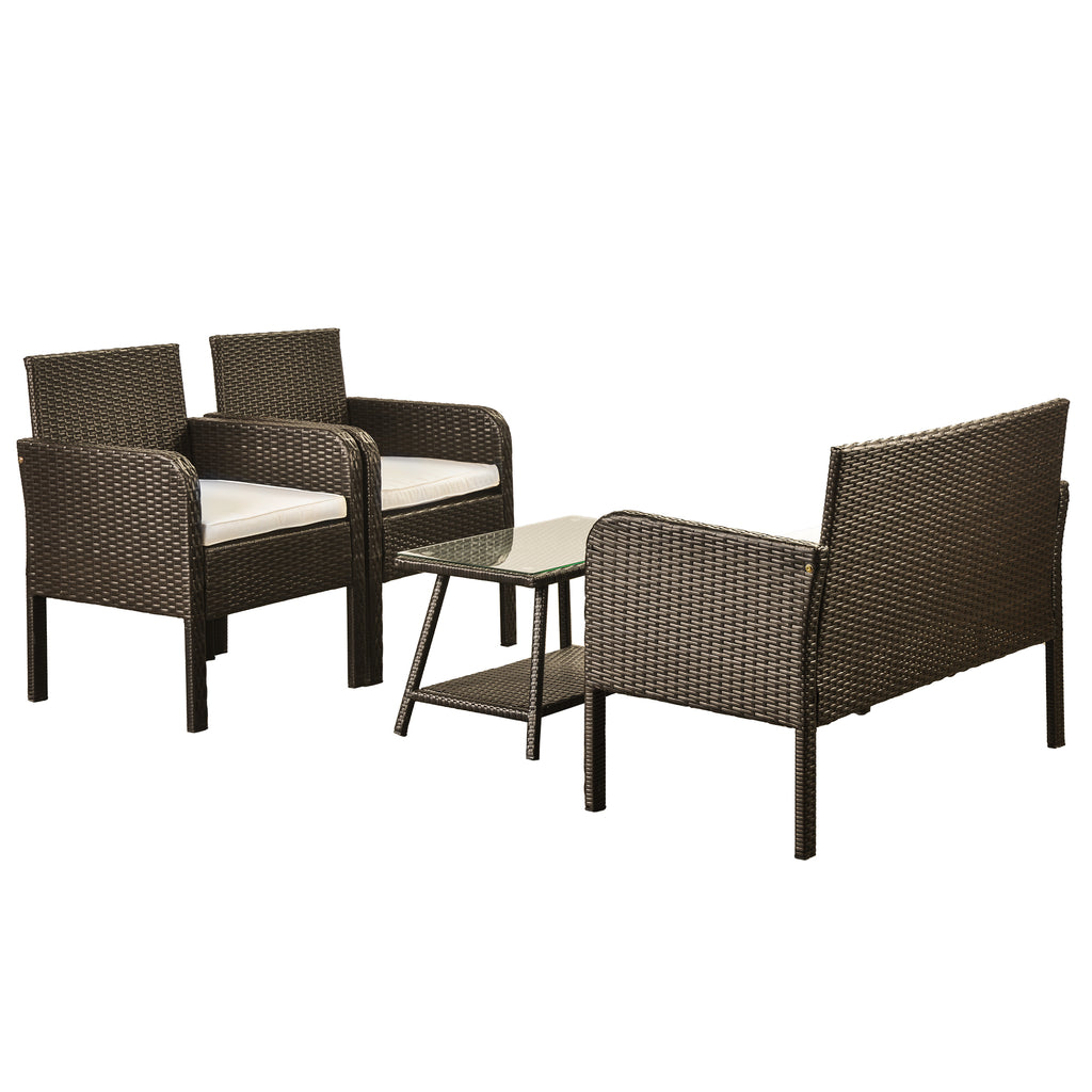 4 Counts - Rattan Sofa Seating Group with Cushions, Outdoor Rattan sofa Beige