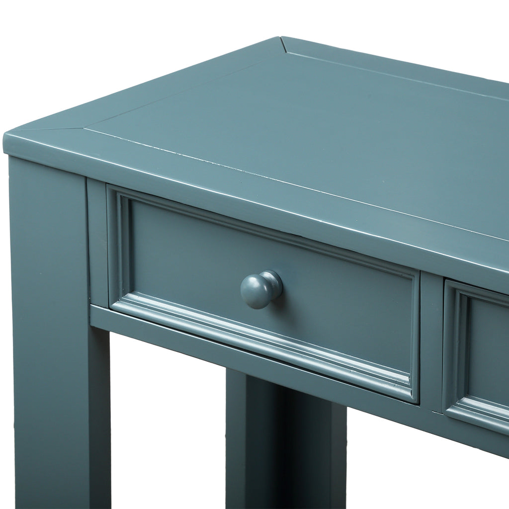 Light Slate Gray Rectangular Console Table for Entryway Hallway Sofa Table with Storage Drawers and Bottom Shelf