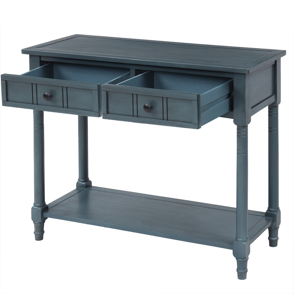 Dim Gray Console Table Traditional Design with Two Drawers and Bottom Shelf Acacia Mangium