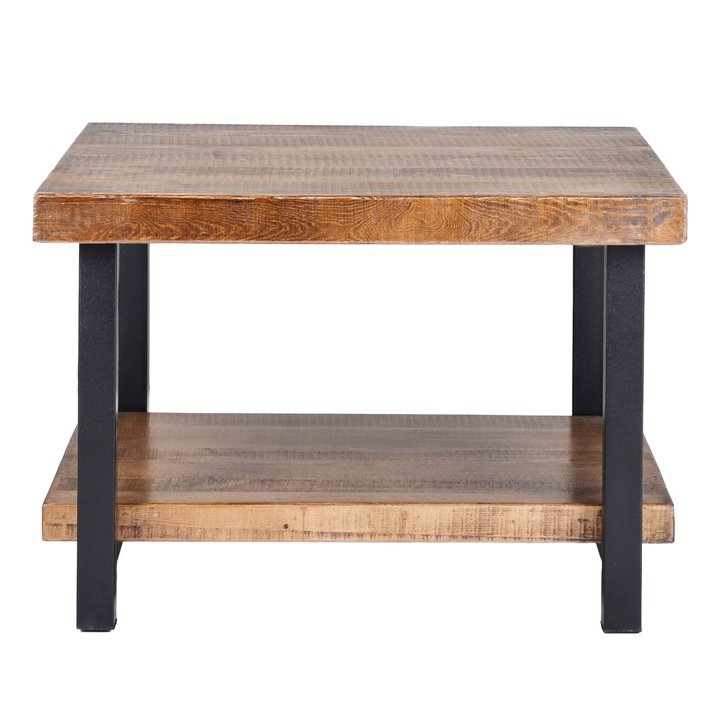 Slate Gray Rustic Natural Coffee Table with Storage Bottom Shelf 22"x22"