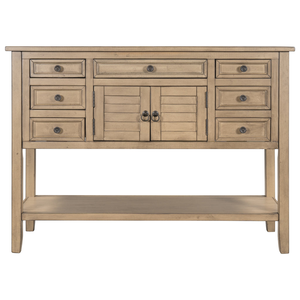 45" Modern Console Table Sofa Table for Living Room with 7 Drawers, 1 Cabinet and 1 Shelf Cream