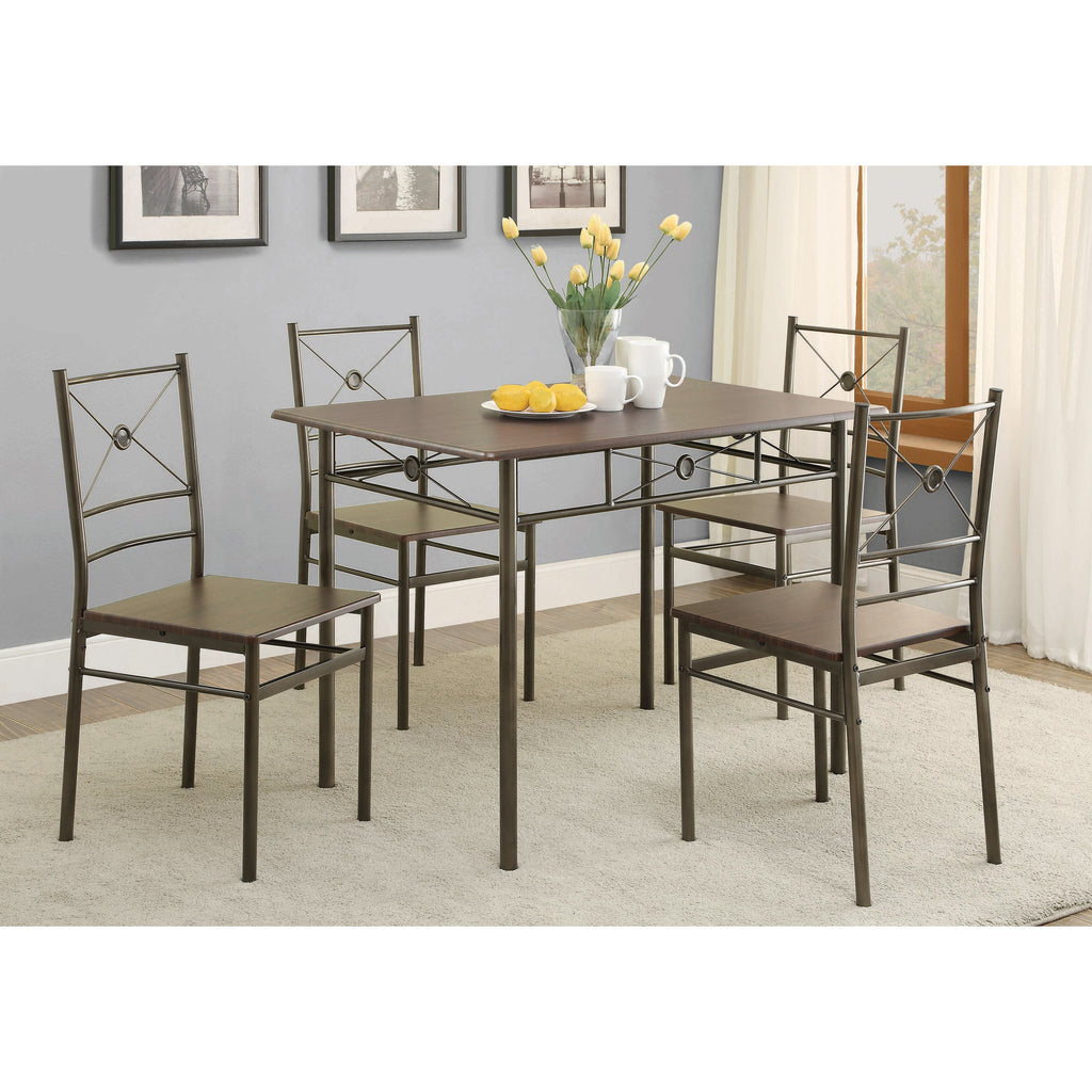 Rosy Brown Coaster 100033 | Industrial Metal Table + Dining Chairs Set - 5 Count