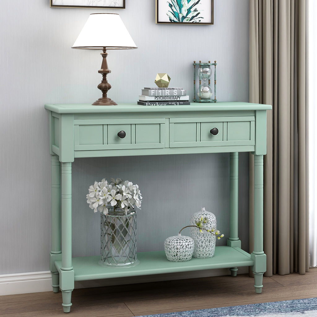 Dark Gray Console Table Traditional Design with Two Drawers and Bottom Shelf Acacia Mangium