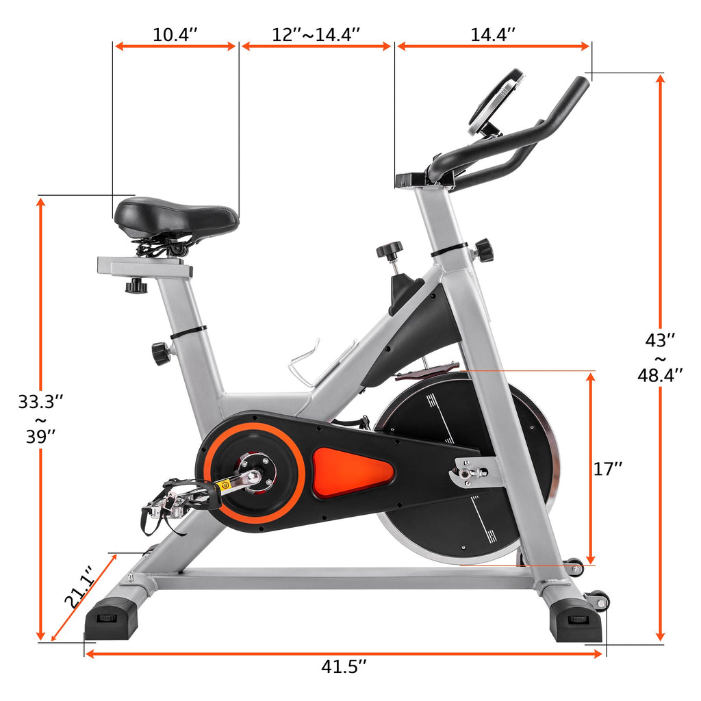 Orange Red Indoor Cycling Bike Stationary, Belt Driven Smooth Exercise Bike with Oversize Soft Saddle and LCD Monitor BH192377