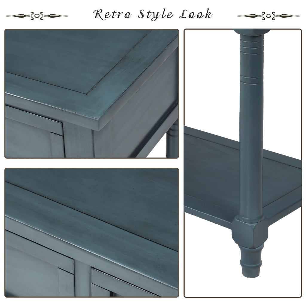 Dark Slate Gray Console Table Traditional Design with Two Drawers and Bottom Shelf Acacia Mangium