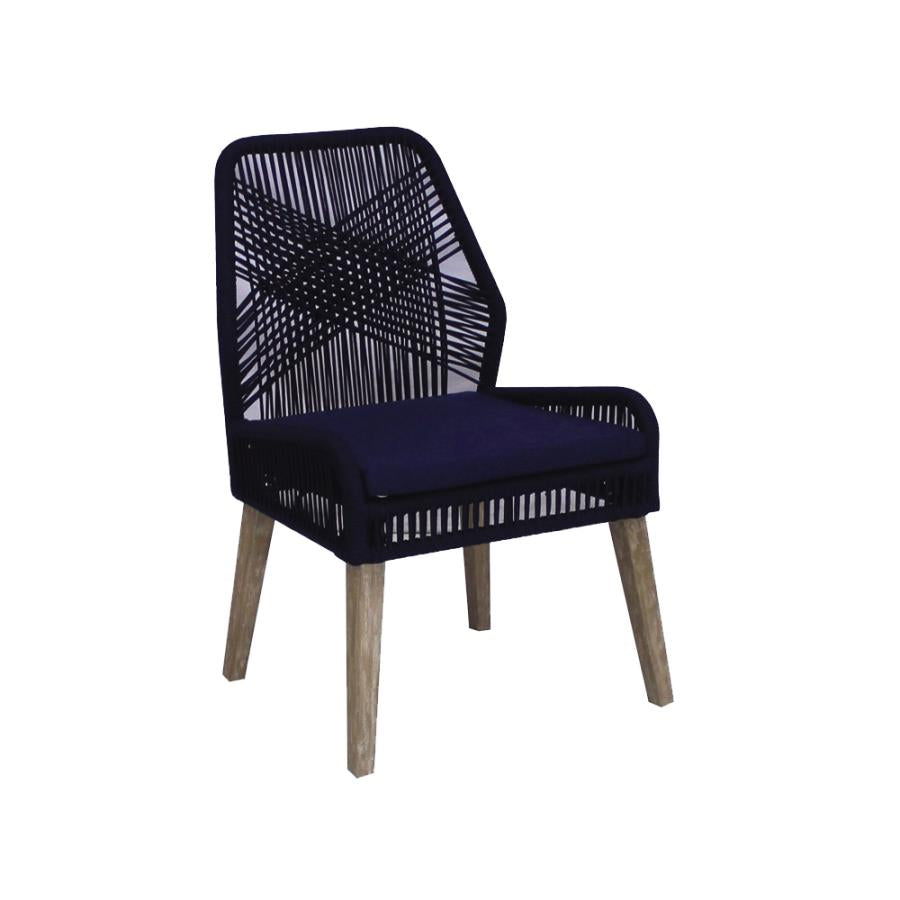 Black Coaster Woven Back Wooden Legs Dining Side Chairs_ Blue,  Set Of 2
