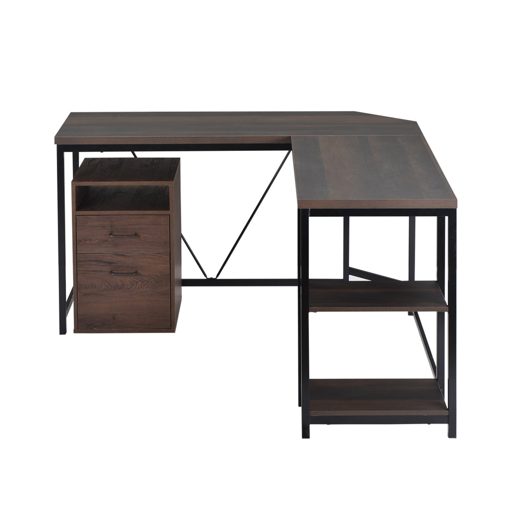 Dim Gray L-Shaped Computer Desk with 2-Tier Storage Shelves for Home Office