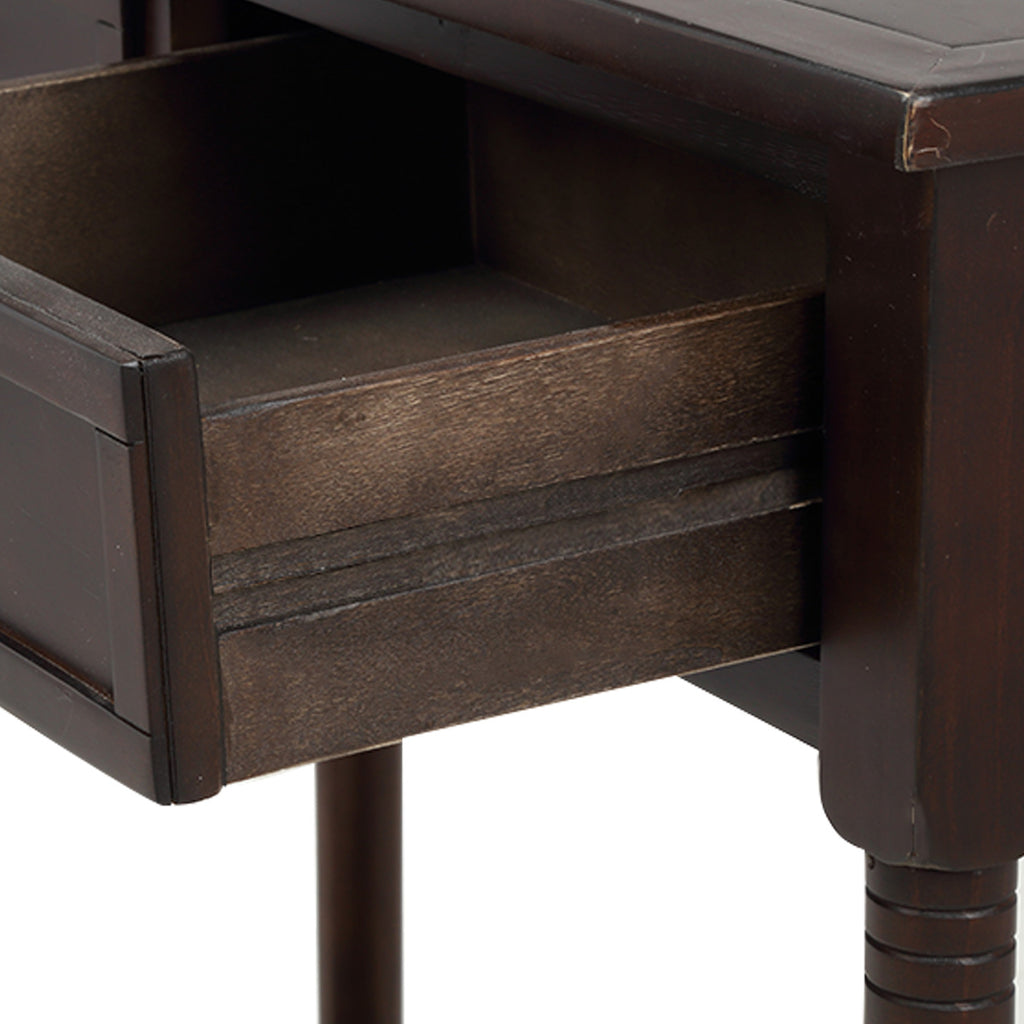 Dark Slate Gray Console Table Traditional Design with Two Drawers and Bottom Shelf Acacia Mangium