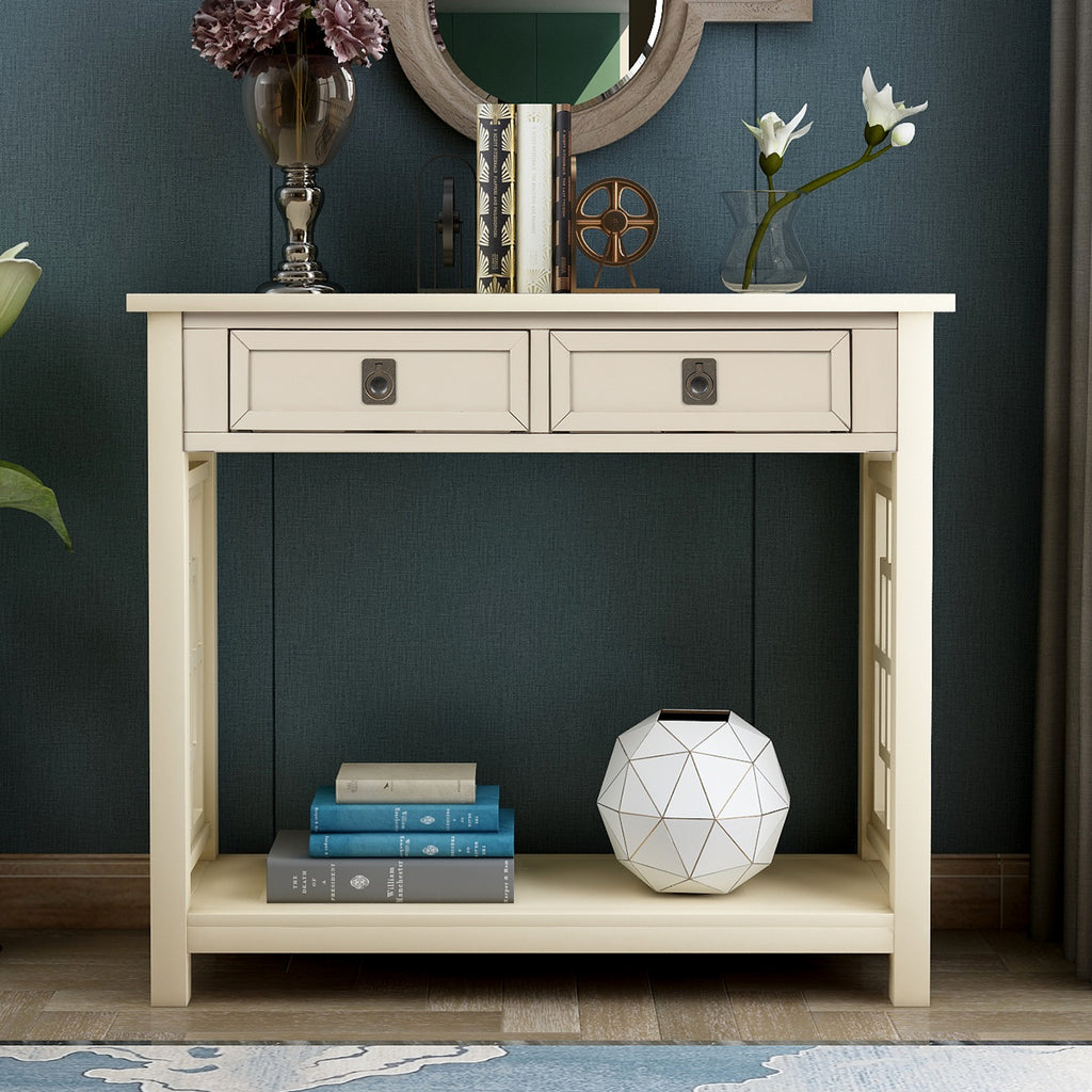 Dark Slate Gray Console Table with 2 Drawers and Bottom Shelf