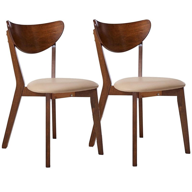 Mid-Century Chestnut Dining Side Chairs With Curved Back Cushion - 2 Count