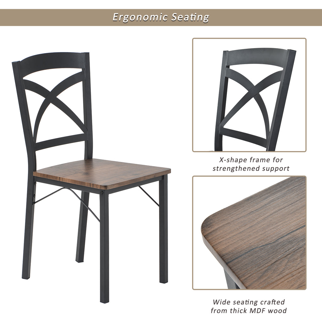 Snow 5 Counts - Industrial Wooden Dining Set with Metal Frame and 4 Ergonomic Chairs