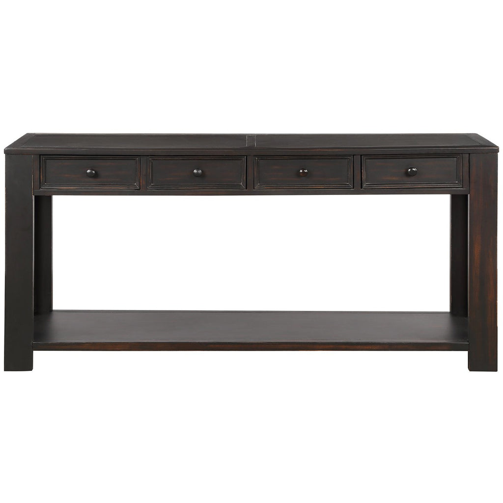 Dark Slate Gray Rectangular Console Table for Entryway Hallway Sofa Table with Storage Drawers and Bottom Shelf