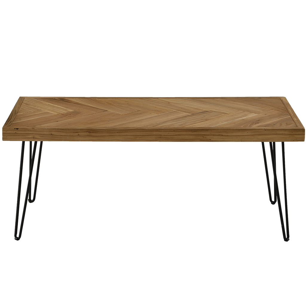Sienna Coffee Table w/Chevron Pattern & Metal Hairpin Legs Rough Finished Wood