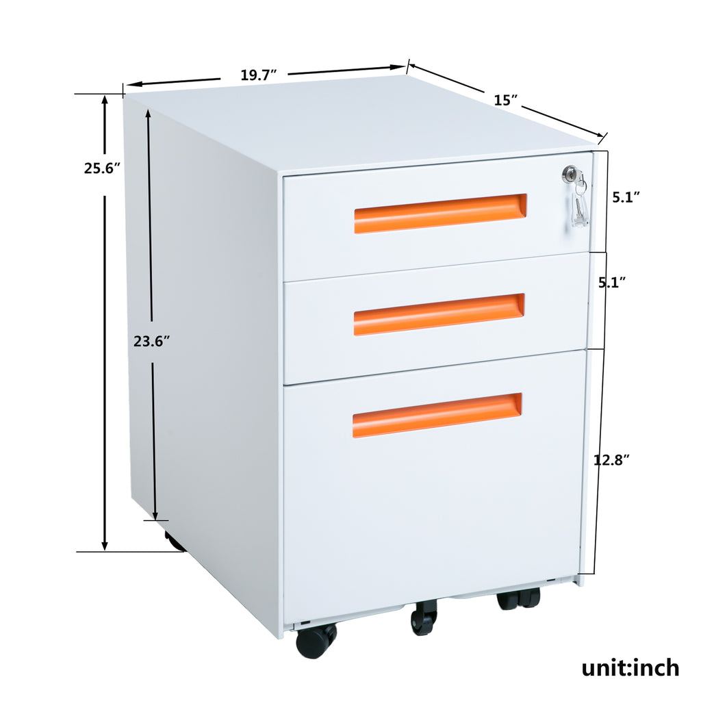 Light Gray 3-Drawer Mobile Metal File Cabinet with Lock and Keys