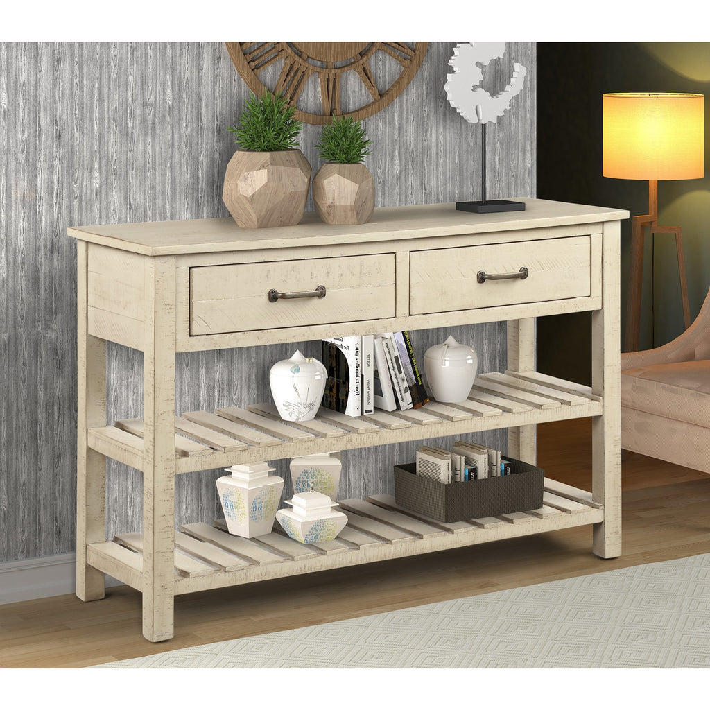 Gray Console Table with Drawers and 2 Tiers Shelves