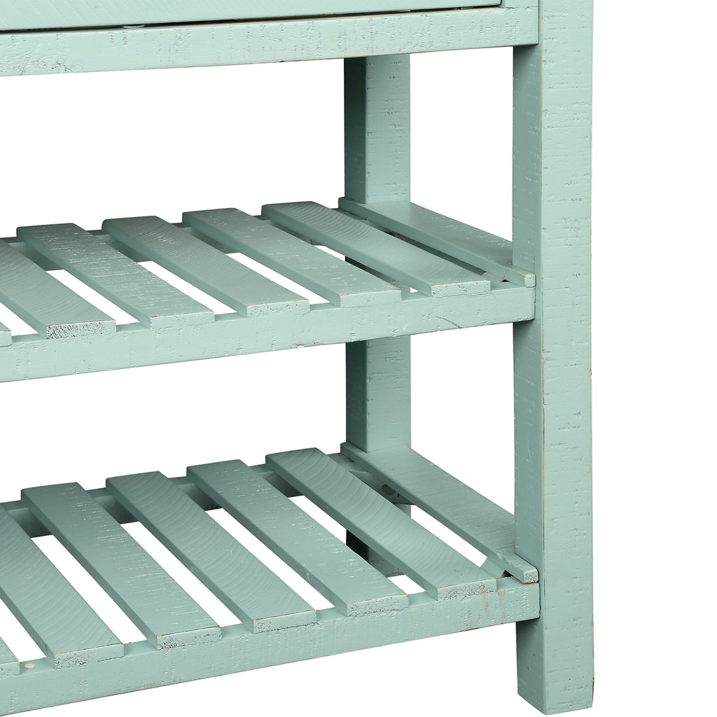 Dark Sea Green Console Table with Drawers and 2 Tiers Shelves