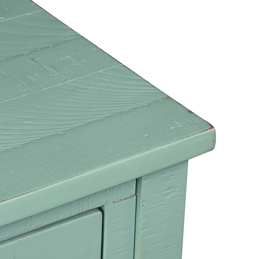 Dark Sea Green Console Table with Drawers and 2 Tiers Shelves