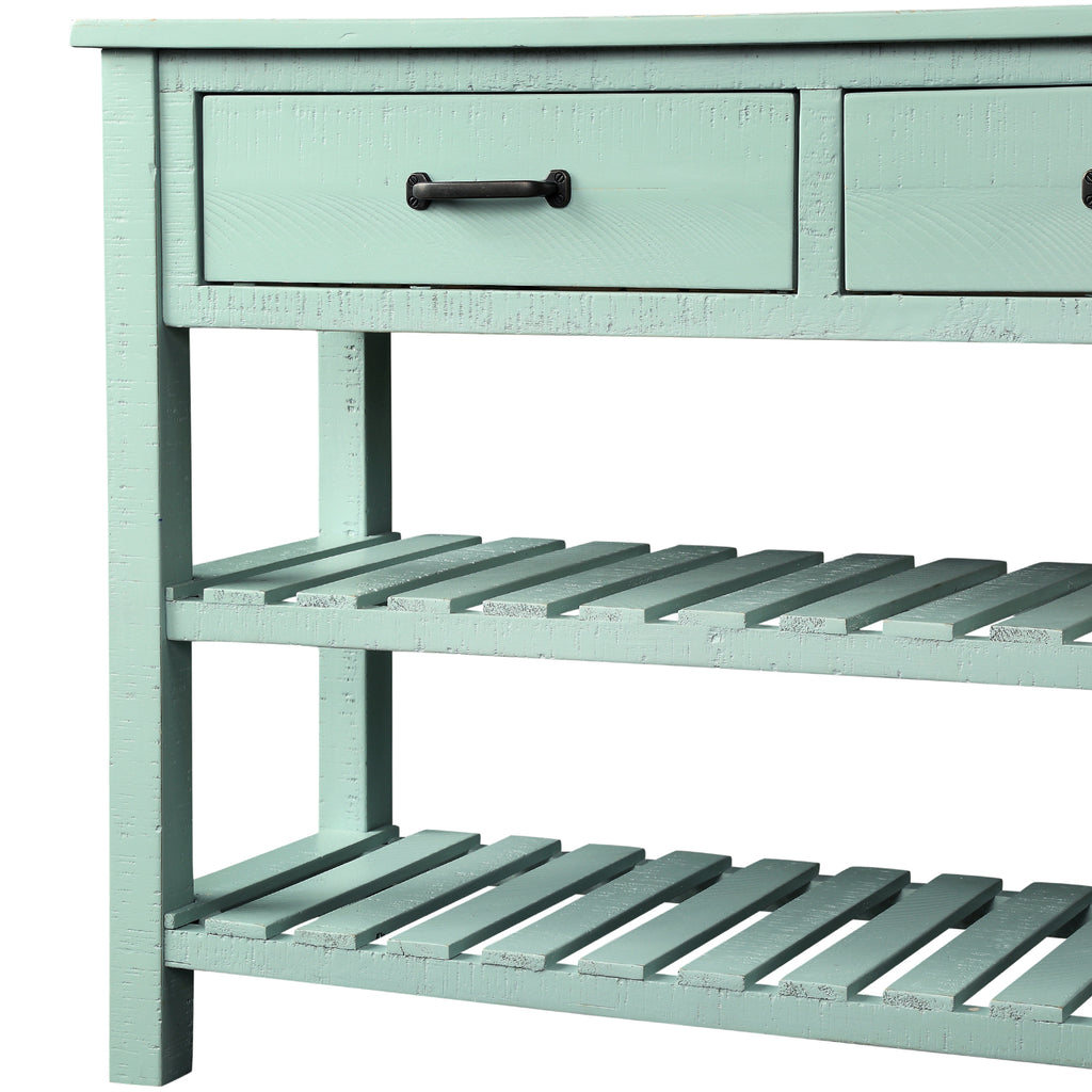 Gray Console Table with Drawers and 2 Tiers Shelves