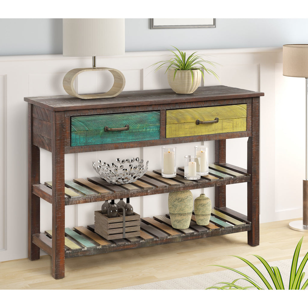 Dim Gray Console Table with Drawers and 2 Tiers Shelves