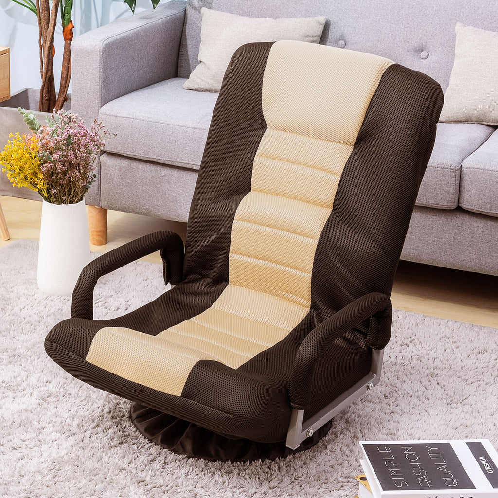 Tan Swivel Video Rocker Gaming Chair Adjustable 7-Position Floor Chair Folding Sofa Lounger