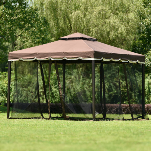 Dark Slate Gray 9.8Ft. Wx8.8Ft. H Outdoor Steel Vented Dome Top Patio Gazebo with Netting for Backyard, Poolside and Deck