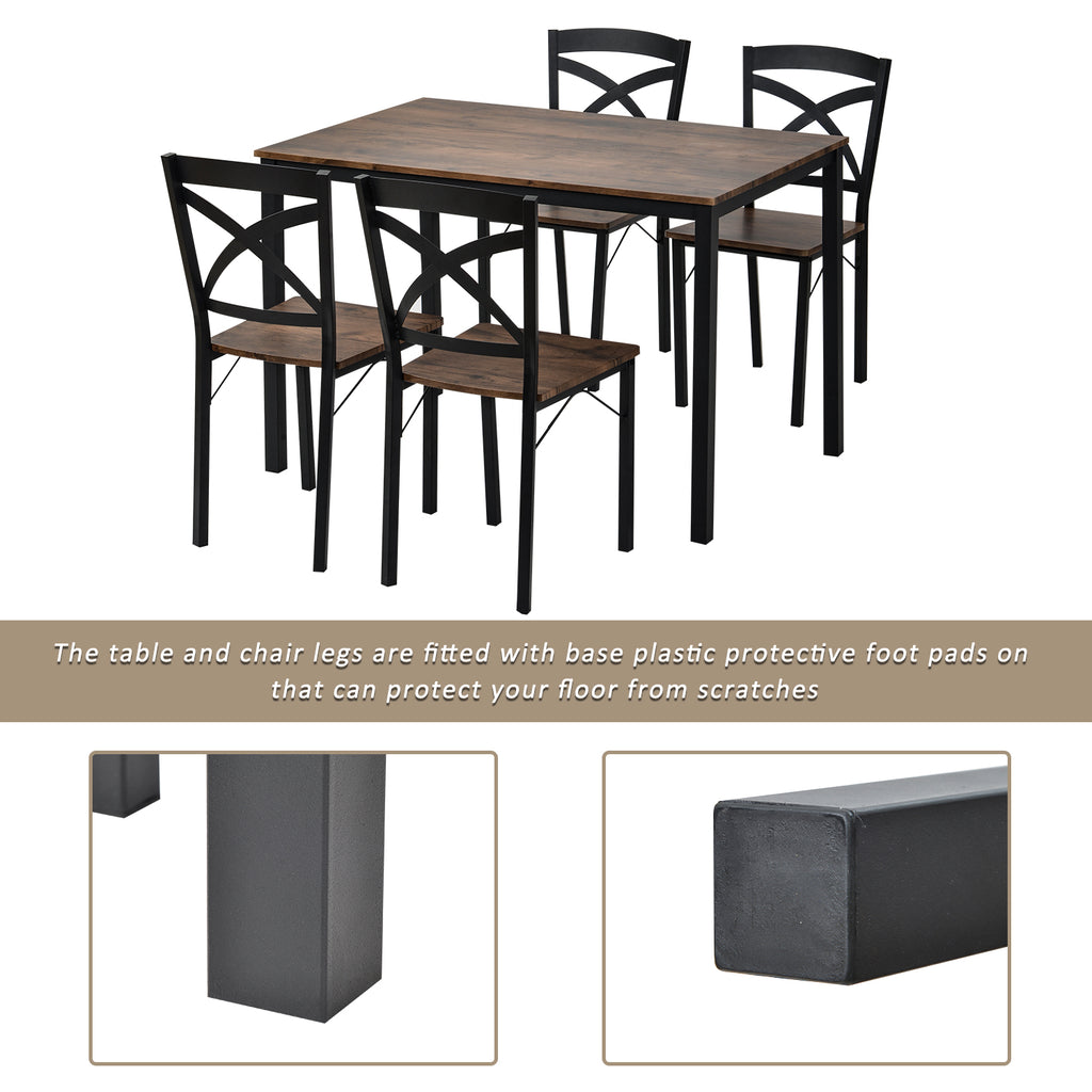 Rosy Brown 5 Counts - Industrial Wooden Dining Set with Metal Frame and 4 Ergonomic Chairs