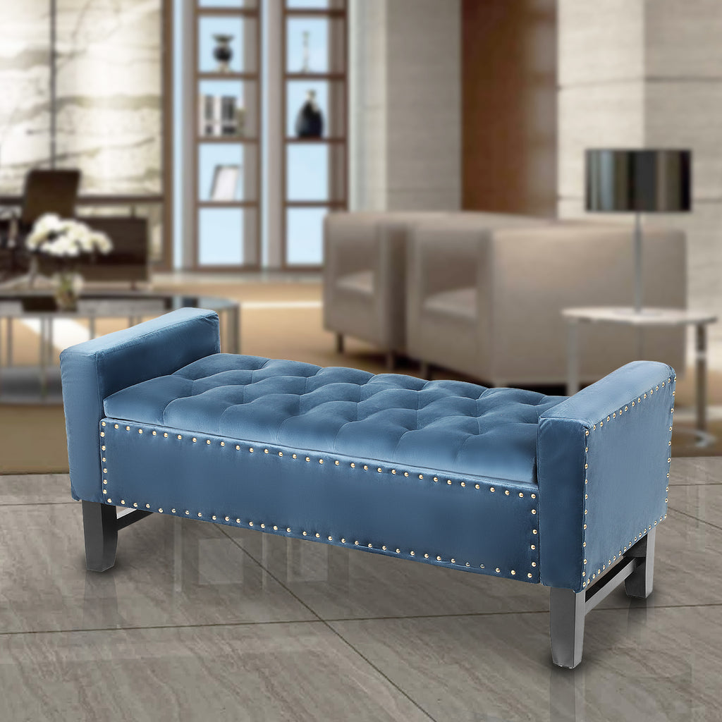 Dark Slate Blue Microfiber Upholstered Accent Ottoman Bench (Pre-Assembly)
