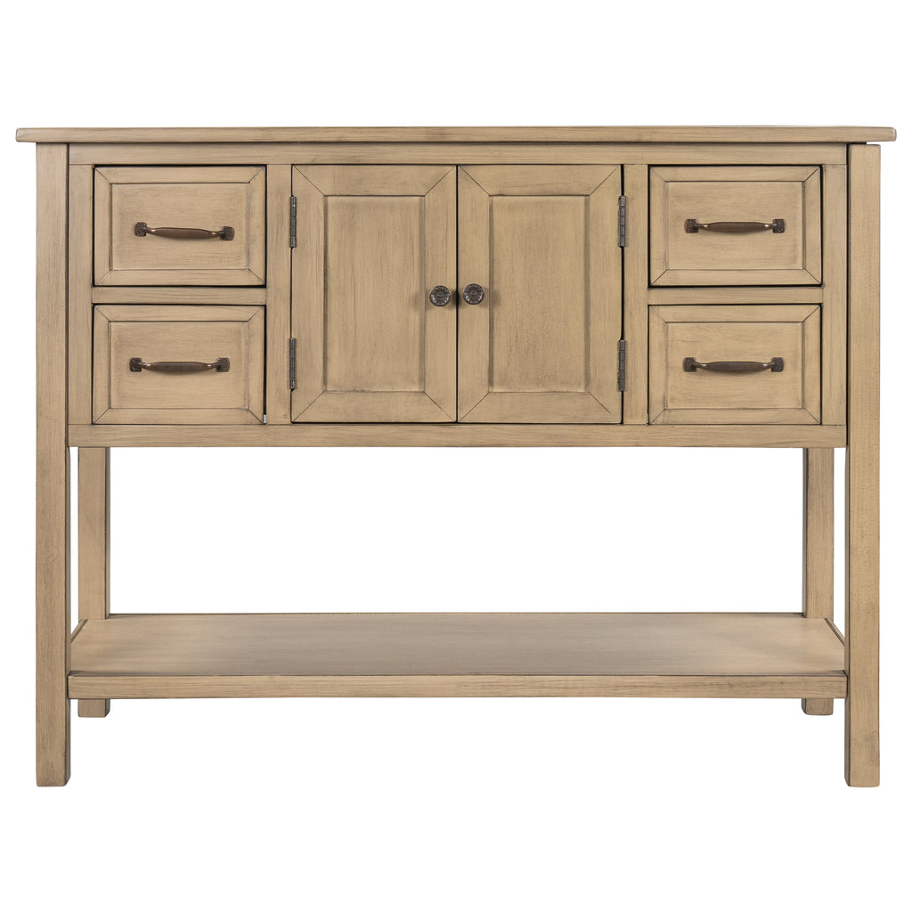 43" Modern Console Table Sofa Table for Living Room with 4 Drawers, 1 Cabinet and 1 Shelf Cream