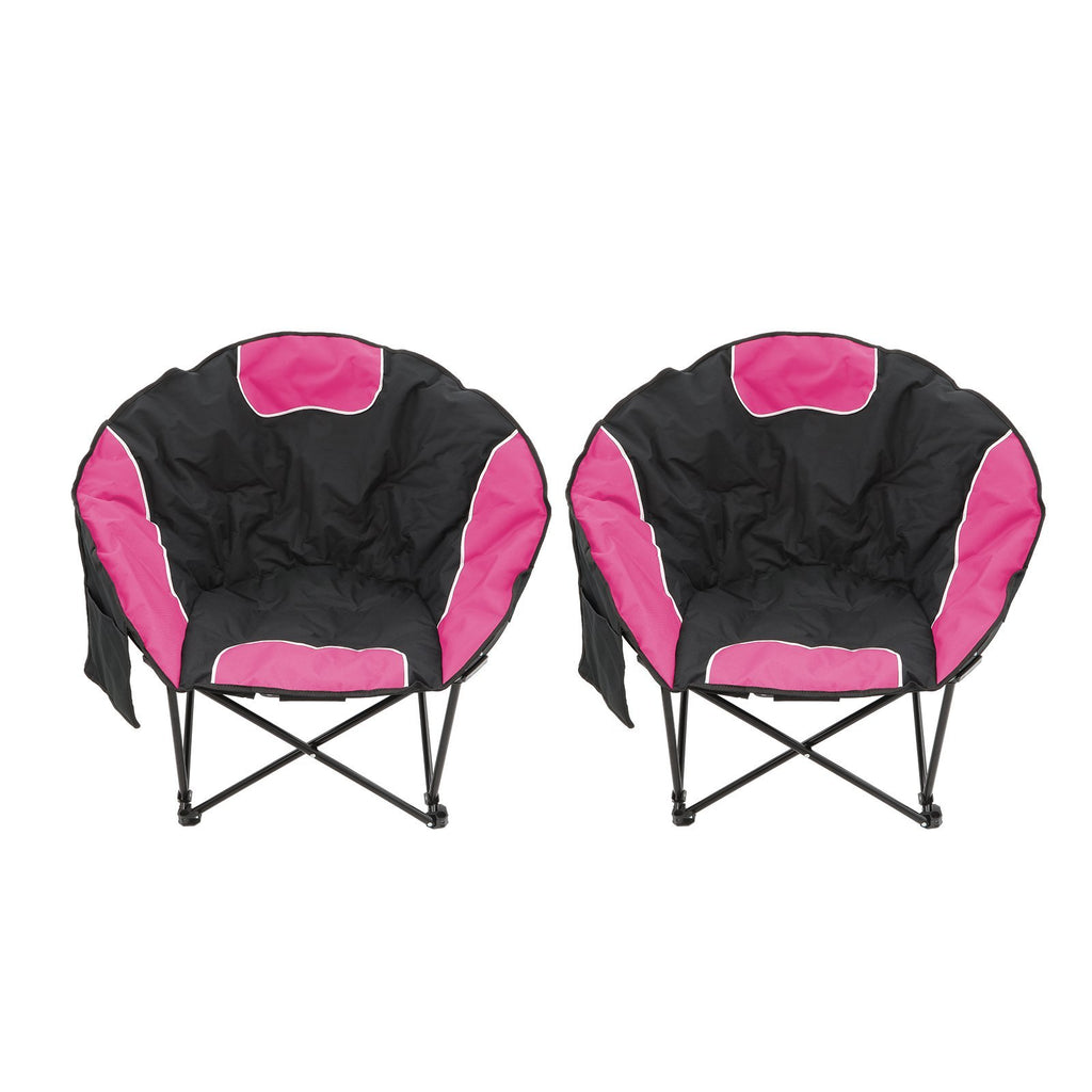 Pale Violet Red Folding Padded Round Camping Beach Chair with Storage & Carry Bag, 2pc