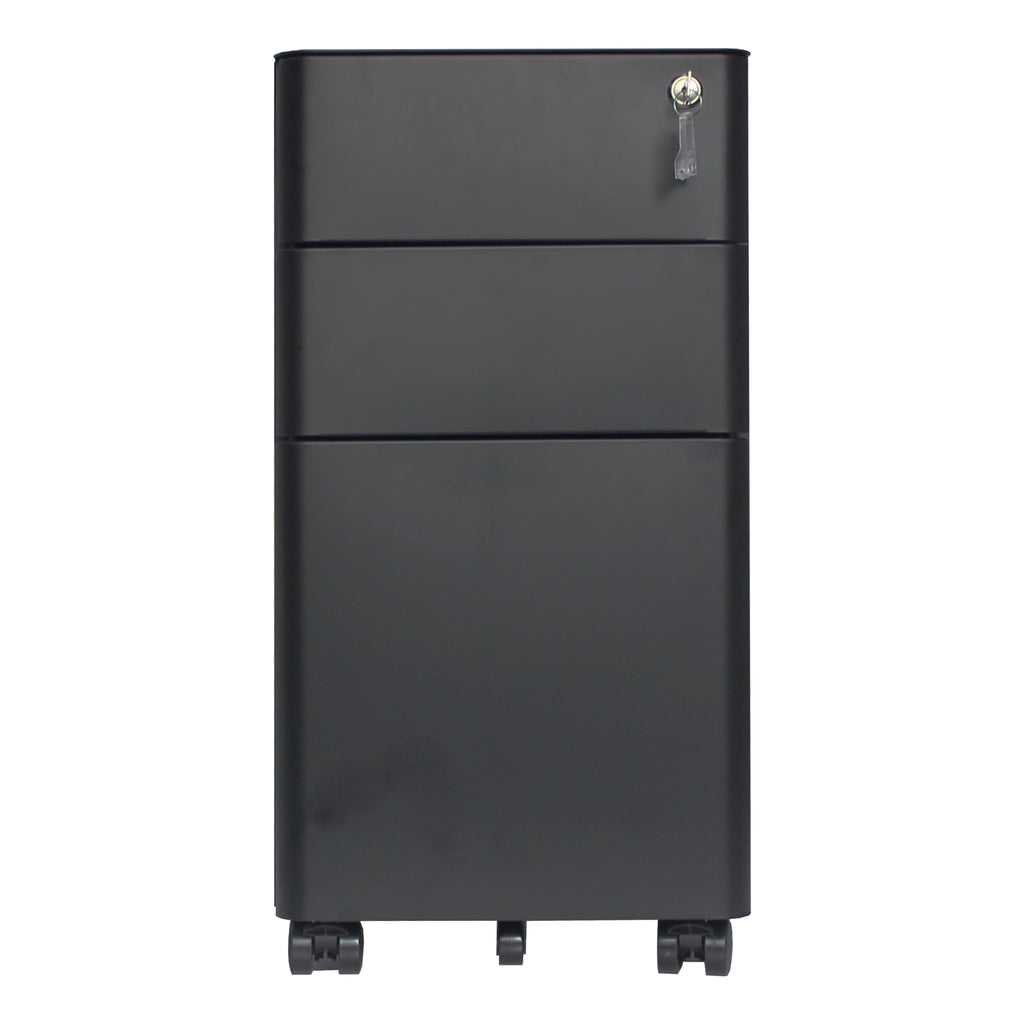 3 Drawers Rounded Edge Mobile Pedestal File Cabinet Black