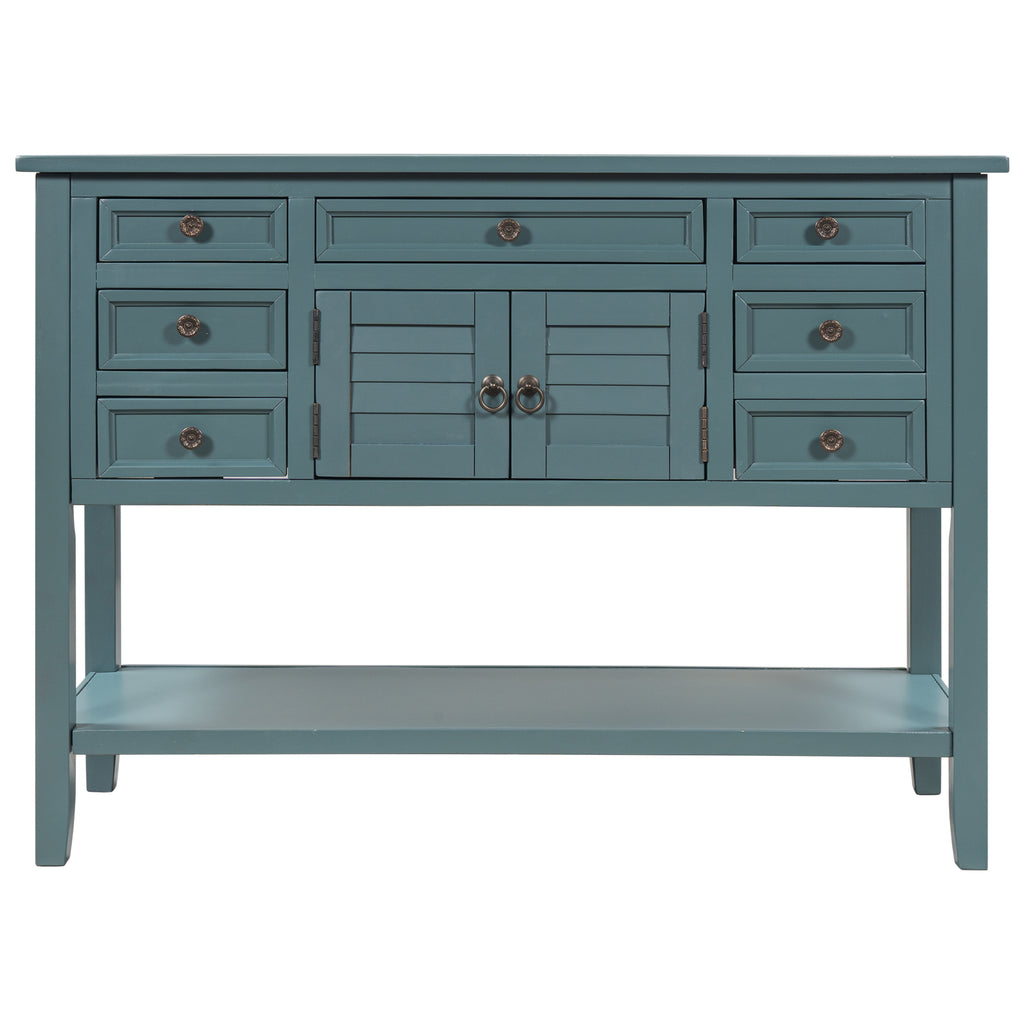 45" Modern Console Table Sofa Table for Living Room with 7 Drawers, 1 Cabinet and 1 Shelf Green