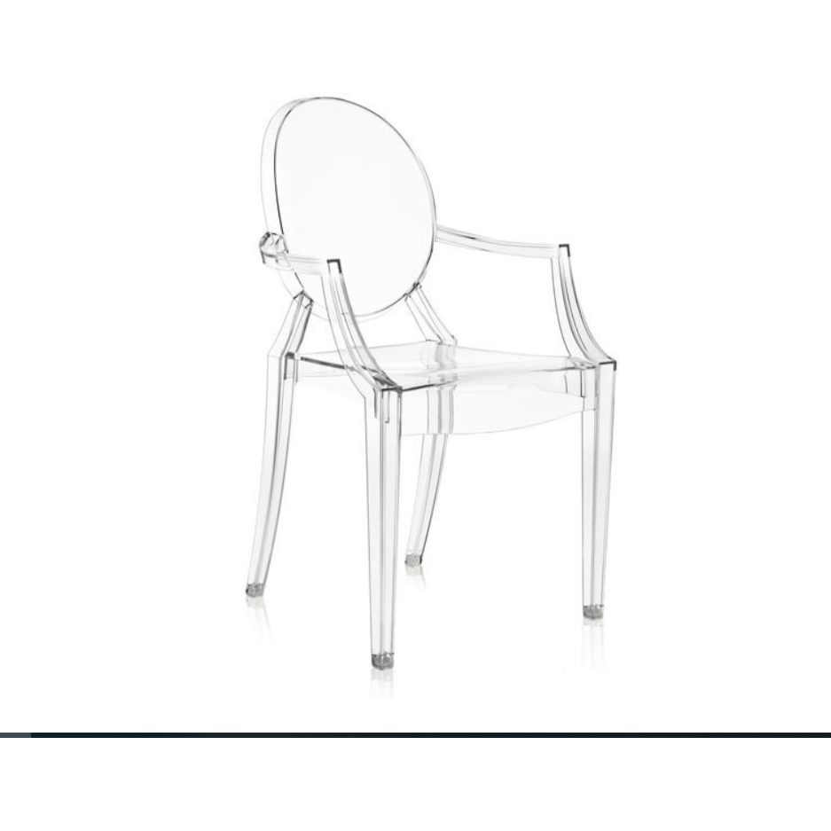 White Smoke Dining Side Ghost Chair with Arms in Transparent Crystal Set of 4