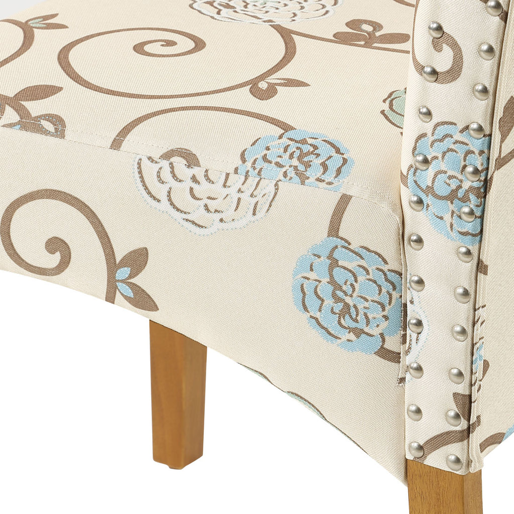 Antique White Dining Chair Set Fabric Padded Side Chair with Solid Wood Legs Nailed Trim, set of 4