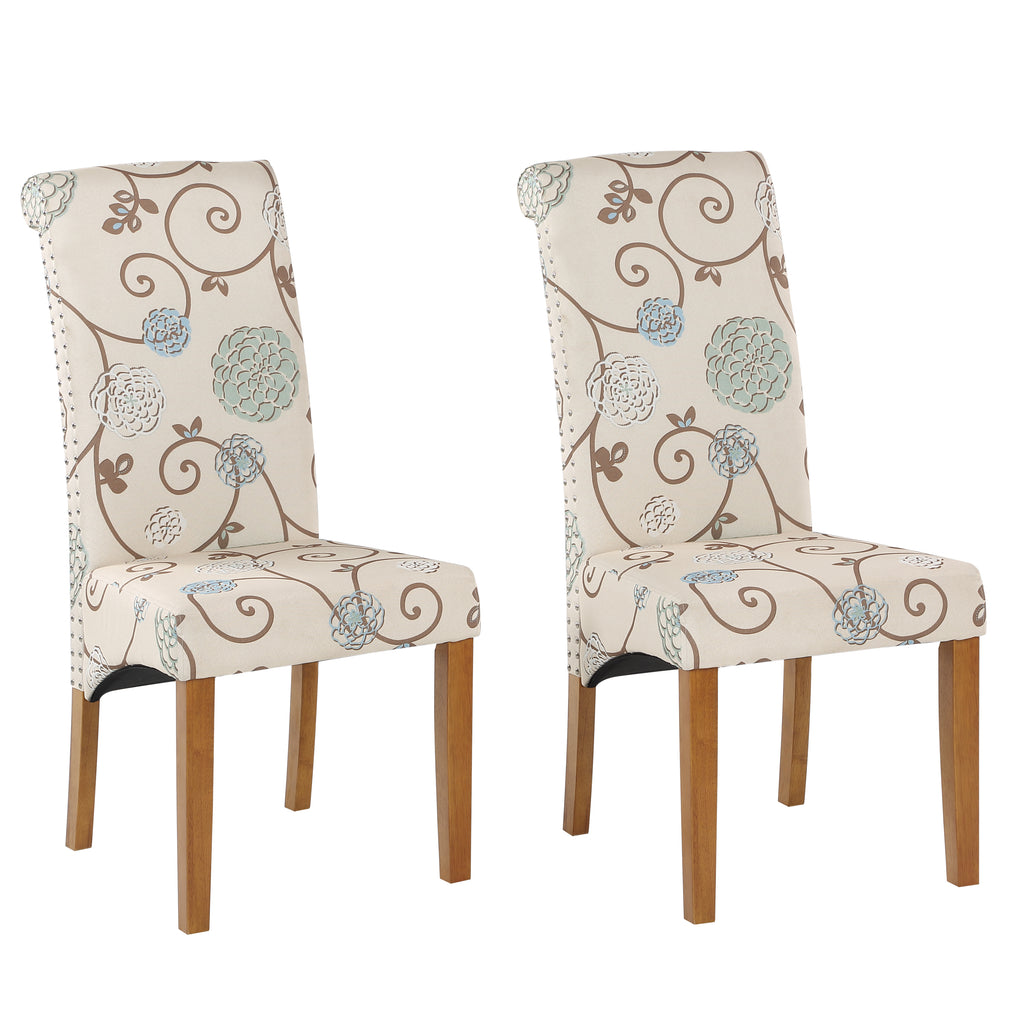 Gray Dining Chair Set Fabric Padded Side Chair with Solid Wood Legs Nailed Trim, set of 4