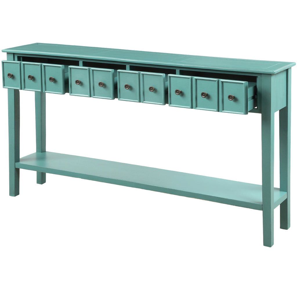 Gray 60" Entryway Console Table with Two Different Size Drawers and Bottom Shelf BH191870