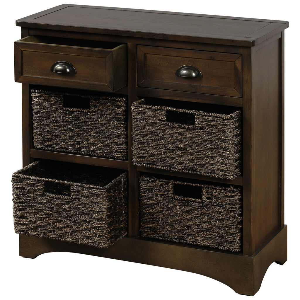 Black Rustic Storage Cabinet with Two Drawers and Four Classic Fabric Basket