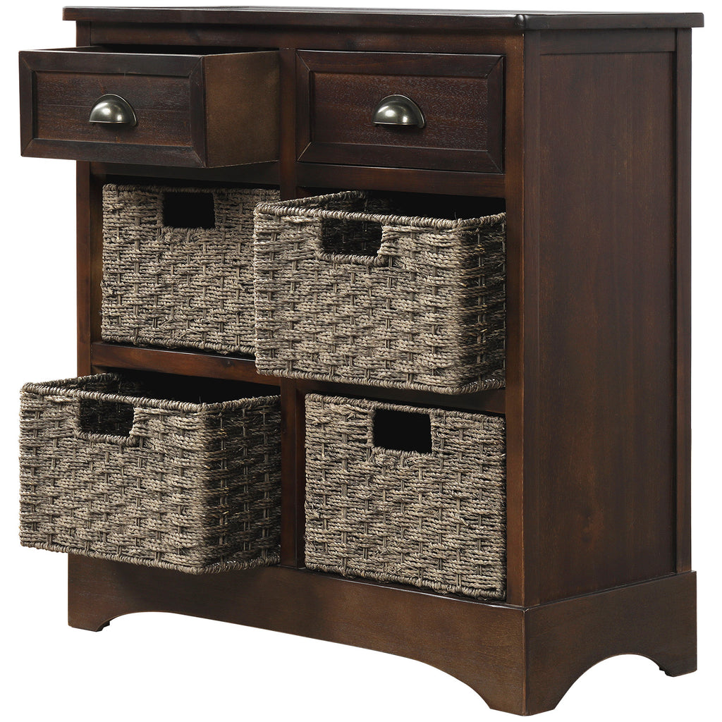 Dim Gray Rustic Storage Cabinet with Two Drawers and Four Classic Fabric Basket