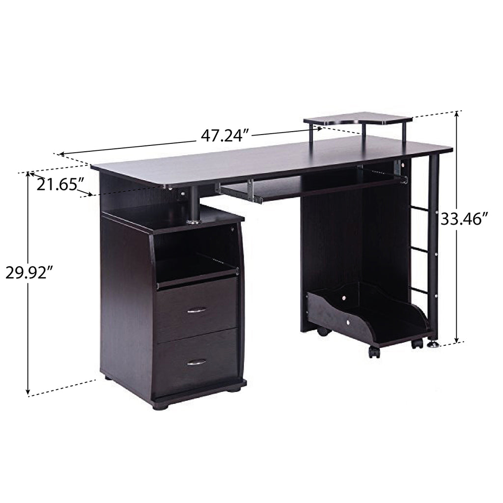 Black Home Office Computer Desk Table with Keyboard Tray and Drawers