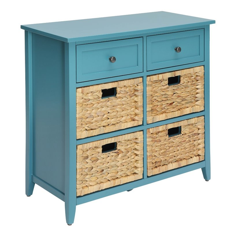 Tan Wooden Console Table With 6 Drawers in Teal