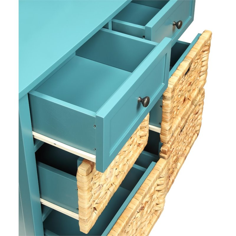 Cadet Blue Wooden Console Table With 6 Drawers in Teal