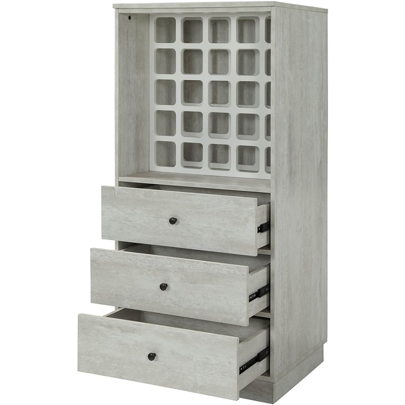 Gray Wooden Case Wine Cabinet Bottle Rack Up-to 25 Bottles w/3 Drawers