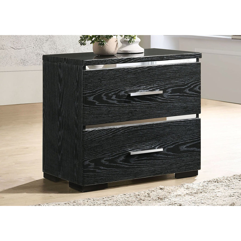 Dark Slate Gray Laleh Night Table With Drawers in Black (High Gloss)